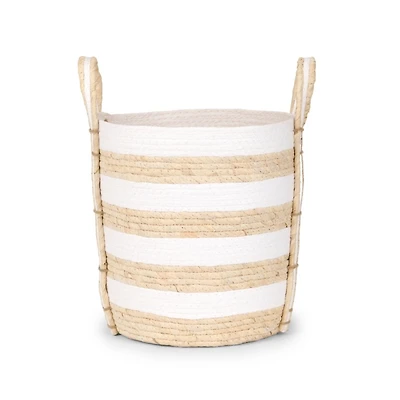 Small White and Natural Straw Braided Basket