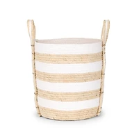 Small White and Natural Straw Braided Basket