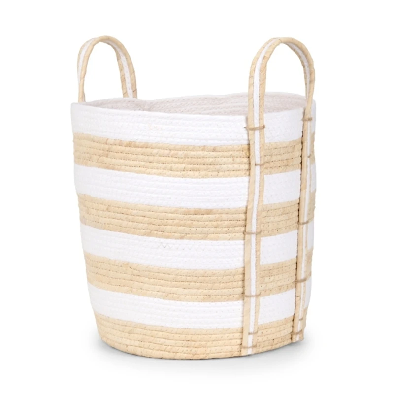 White and Natural Straw Braided Basket