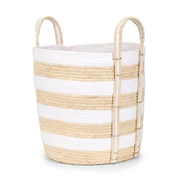 White and Natural Straw Braided Basket