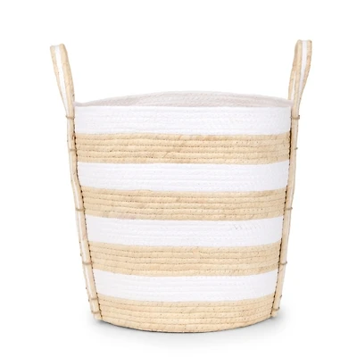 White and Natural Straw Braided Basket