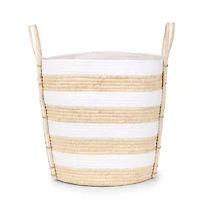 White and Natural Straw Braided Basket