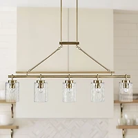 Antique Brass Textured Glass Linear Chandelier