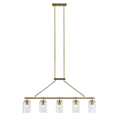 Antique Brass Textured Glass Linear Chandelier