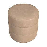 Sand Faux Leather Channel Tufted Round Ottoman