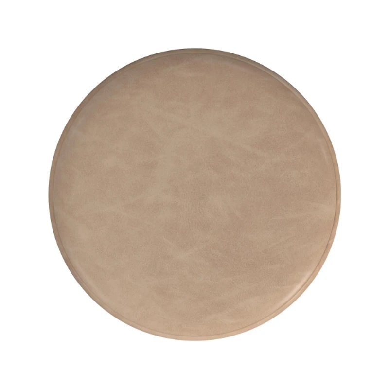 Sand Faux Leather Channel Tufted Round Ottoman