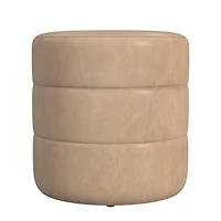 Sand Faux Leather Channel Tufted Round Ottoman