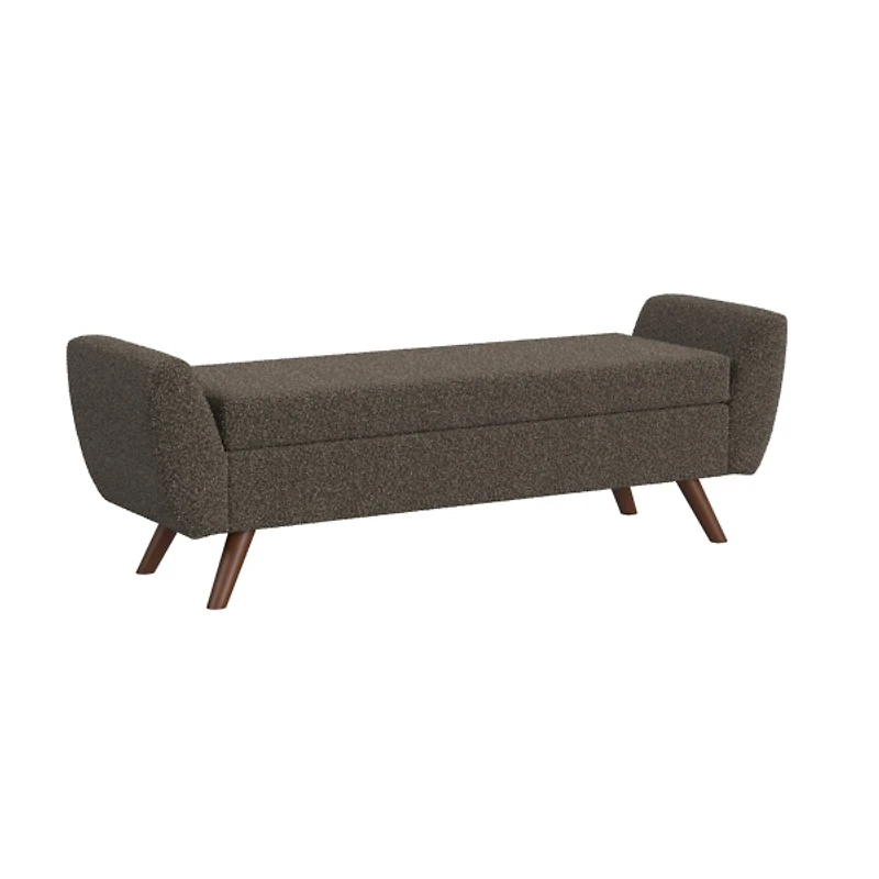 Dark Brown Boucle Storage Bench with Wood Legs