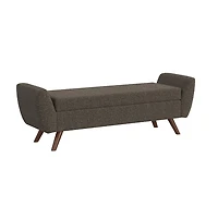 Dark Brown Boucle Storage Bench with Wood Legs