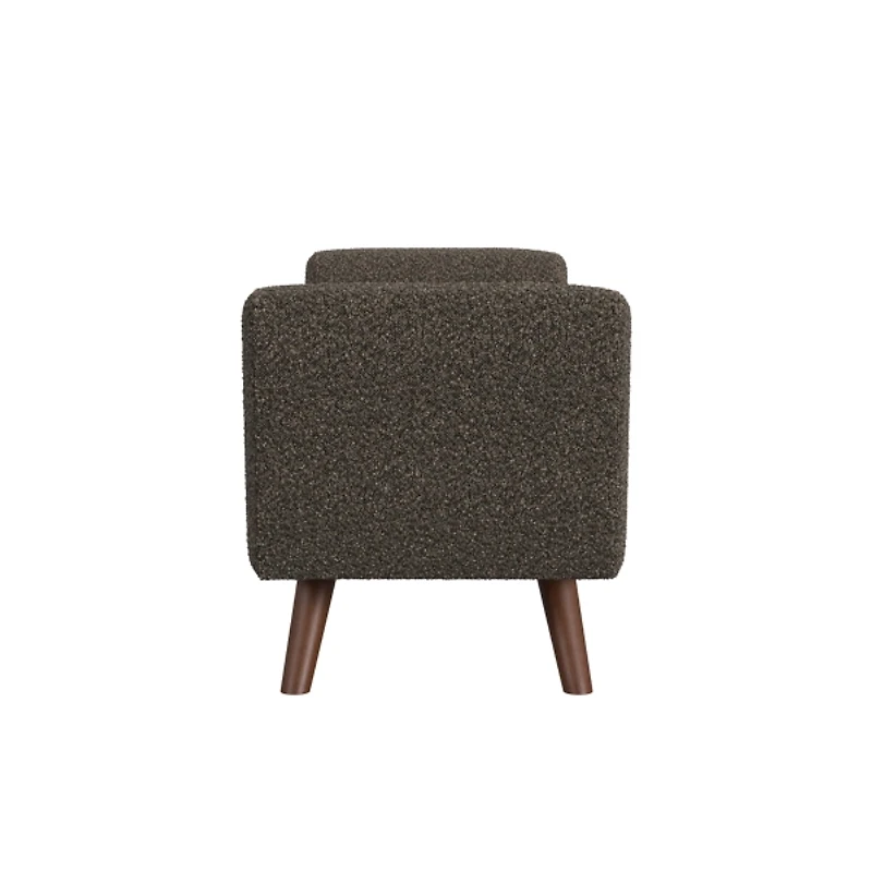 Dark Brown Boucle Storage Bench with Wood Legs