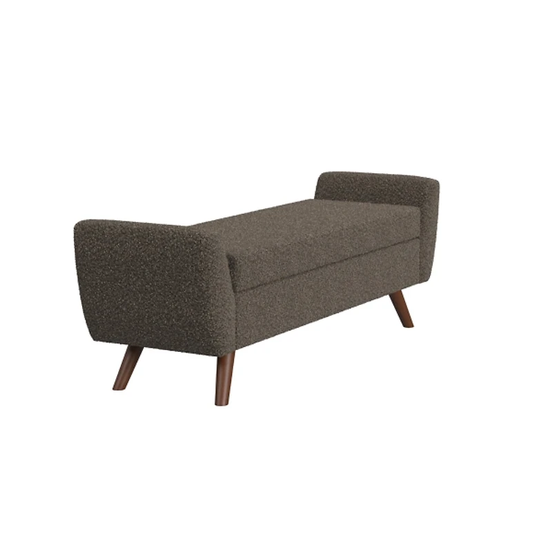 Dark Brown Boucle Storage Bench with Wood Legs