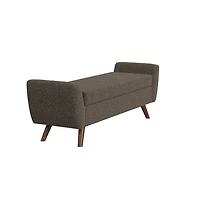 Dark Brown Boucle Storage Bench with Wood Legs