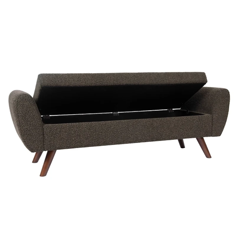 Dark Brown Boucle Storage Bench with Wood Legs