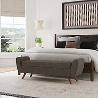 Dark Brown Boucle Storage Bench with Wood Legs