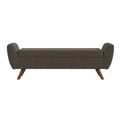Dark Brown Boucle Storage Bench with Wood Legs
