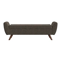Dark Brown Boucle Storage Bench with Wood Legs