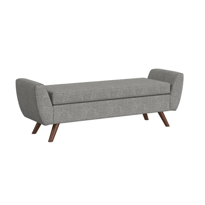 Gray Woven Storage Bench with Wood Legs