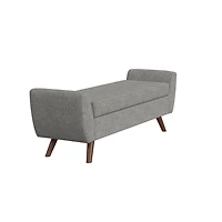 Gray Woven Storage Bench with Wood Legs