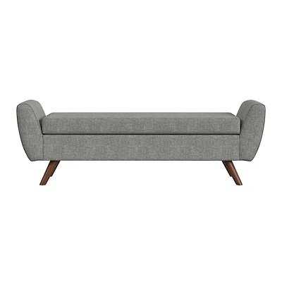 Gray Woven Storage Bench with Wood Legs