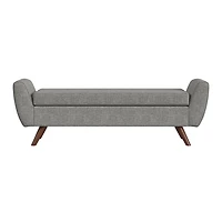 Gray Woven Storage Bench with Wood Legs