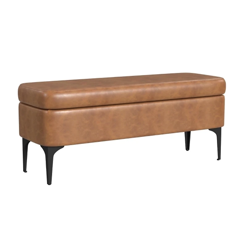 Rounded Caramel Faux Leather Storage Bench