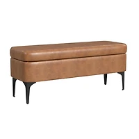 Rounded Caramel Faux Leather Storage Bench