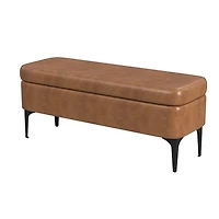 Rounded Caramel Faux Leather Storage Bench