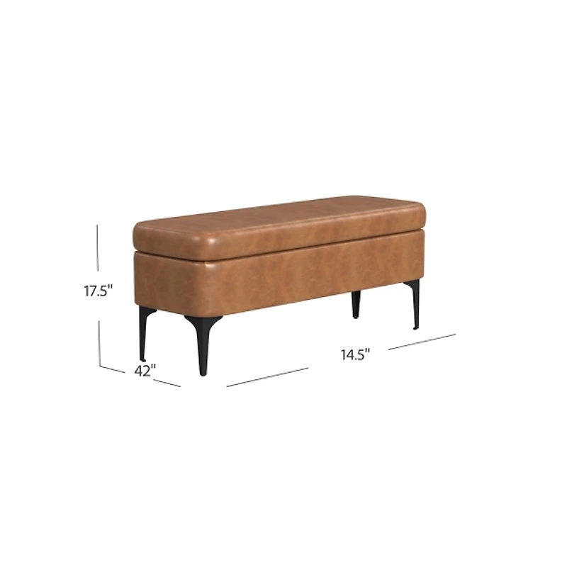 Rounded Caramel Faux Leather Storage Bench