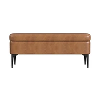 Rounded Caramel Faux Leather Storage Bench
