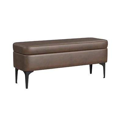 Rounded Brown Faux Leather Storage Bench