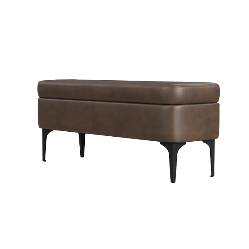 Rounded Brown Faux Leather Storage Bench