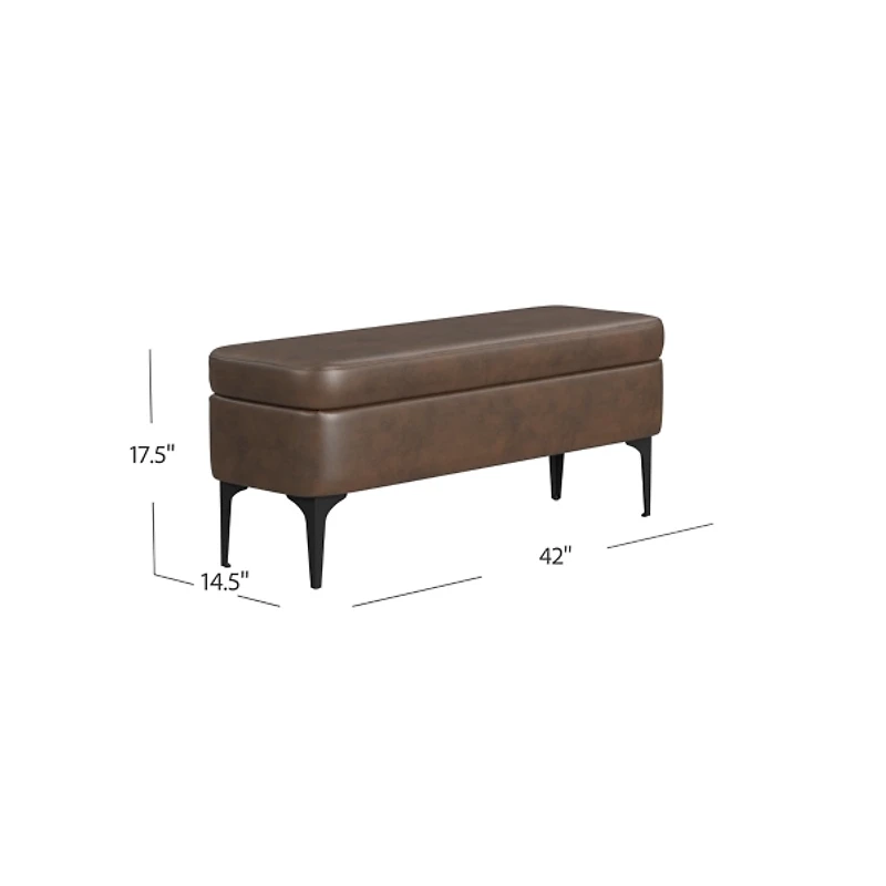 Rounded Brown Faux Leather Storage Bench
