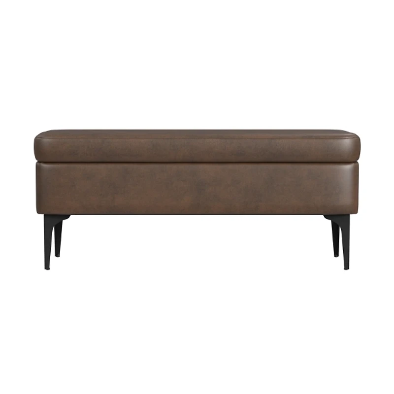 Rounded Brown Faux Leather Storage Bench
