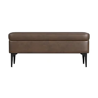 Rounded Brown Faux Leather Storage Bench