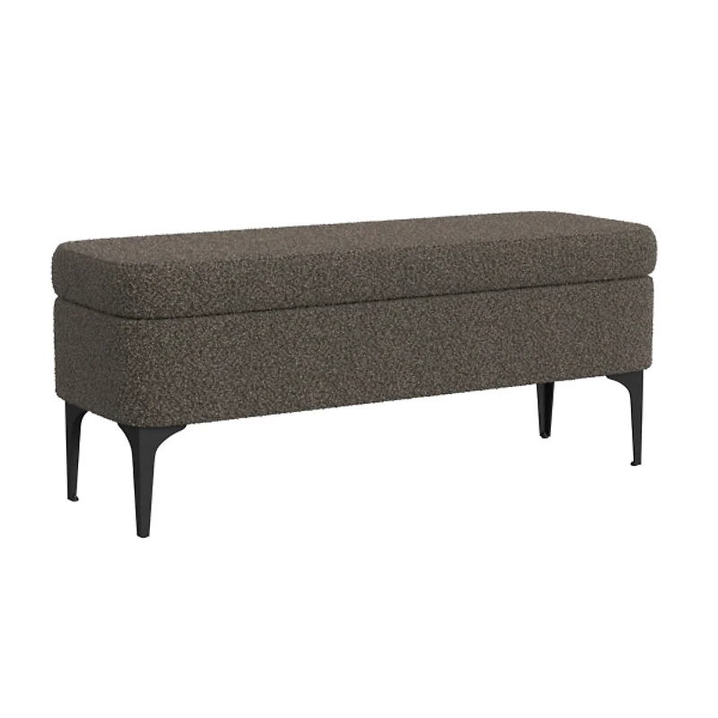 Rounded Dark Brown Boucle Storage Bench