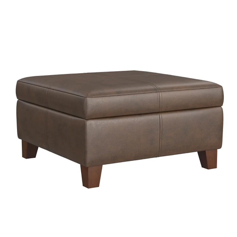Brown Faux Leather Large Square Storage Ottoman