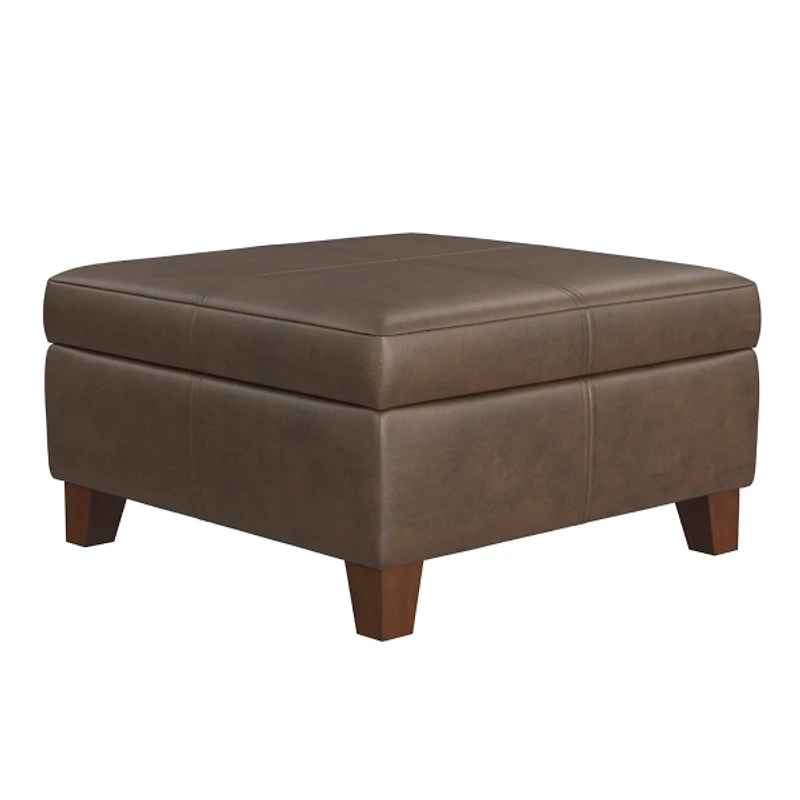 Brown Faux Leather Large Square Storage Ottoman