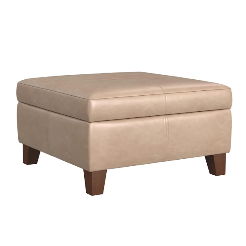 Sand Faux Leather Large Square Storage Ottoman