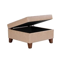 Sand Faux Leather Large Square Storage Ottoman