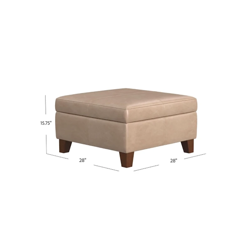 Sand Faux Leather Large Square Storage Ottoman