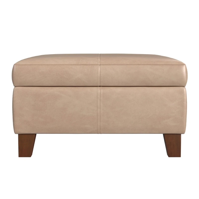 Sand Faux Leather Large Square Storage Ottoman