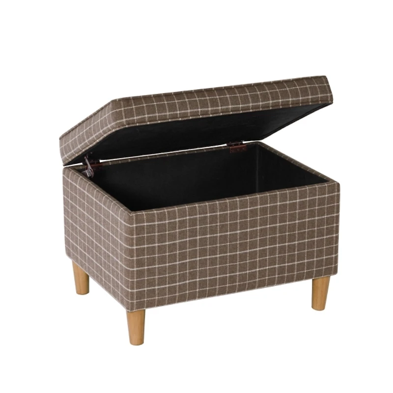 Brown Windowpane Upholstered Storage Ottoman