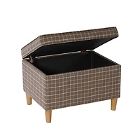 Brown Windowpane Upholstered Storage Ottoman