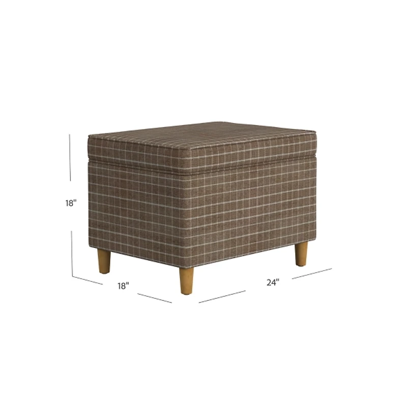 Brown Windowpane Upholstered Storage Ottoman