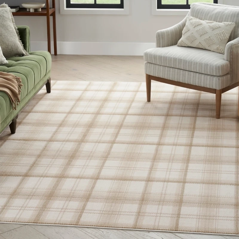 Beige & Ivory Plaid Grafix Area Rug