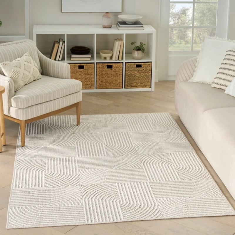 Beige Geometric Area Rug, 5x7