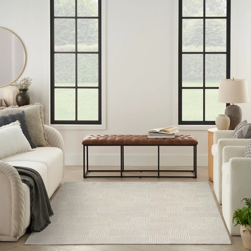 Beige Geometric Area Rug, 7x9