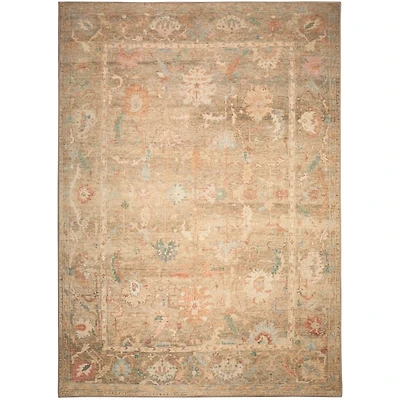 Taupe Floral Vintage Washable Area Rug