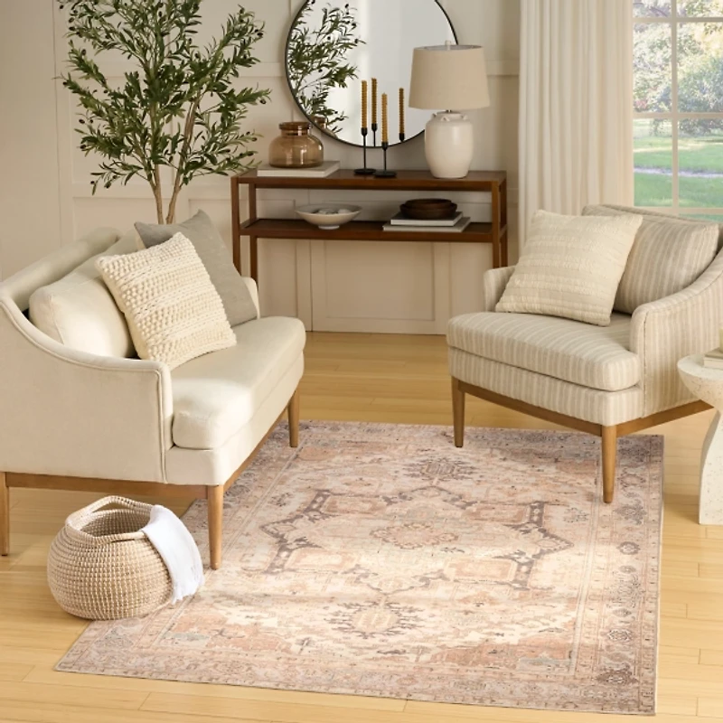 Ivory Center Medallion Washable Area Rug