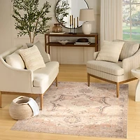 Ivory Center Medallion Washable Area Rug